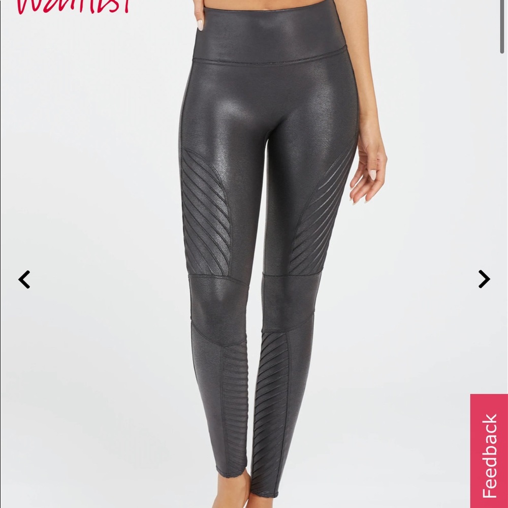 Spanx infamous faux leather leggings with flattering patterns and soft to touch.